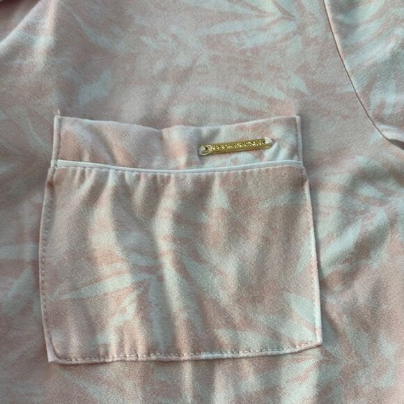 Pink and White Floral Cotton Pajama Set. Button top with elastic waist shorts. - Picture 3 of 6